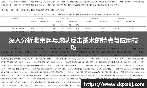 深入分析北京乒乓球队反击战术的特点与应用技巧